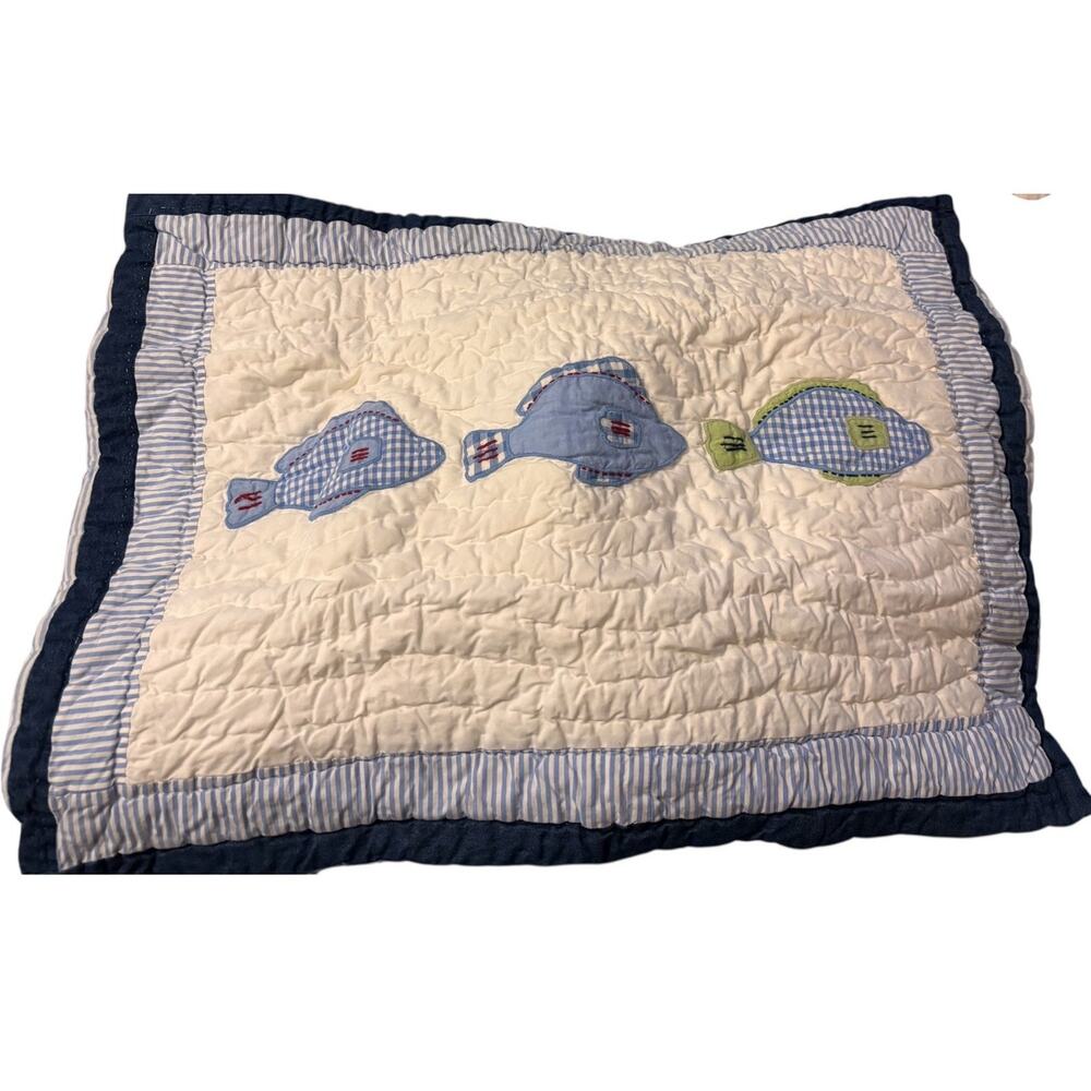 Pottery Barn Gone Fishing Sham, Quilted With Stripes, Deadstock, NWOT